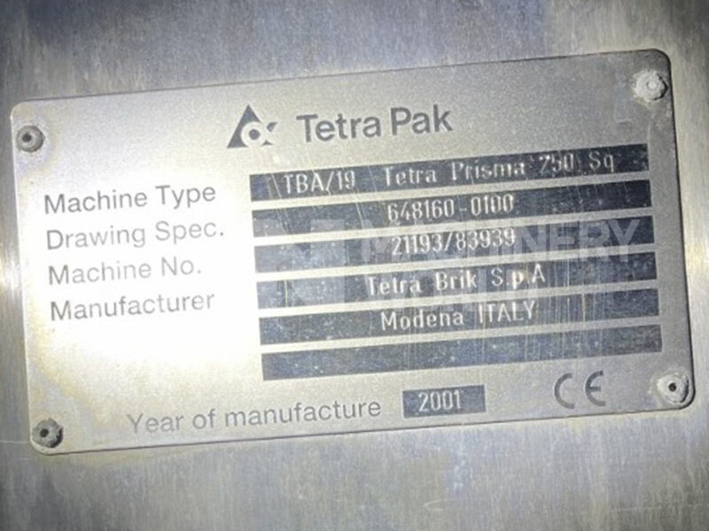 Tetra Pak TBA/19 Prisma 250ml Aseptic Filling & Packaging Line - Image 10