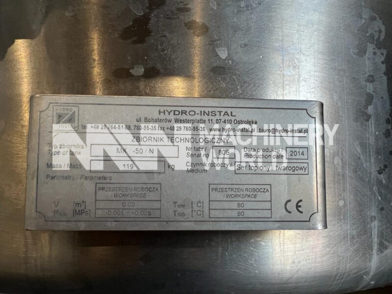 50 Ltr Stainless Jacketed Process Tank with Scraped Surface Mixer - Image 6