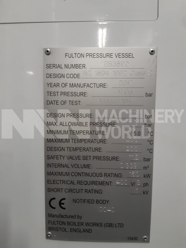 239kg per Hour & 150kw Fulton Europack EU150 Electric Steam Boiler Generator - YOM 2017 - Image 4