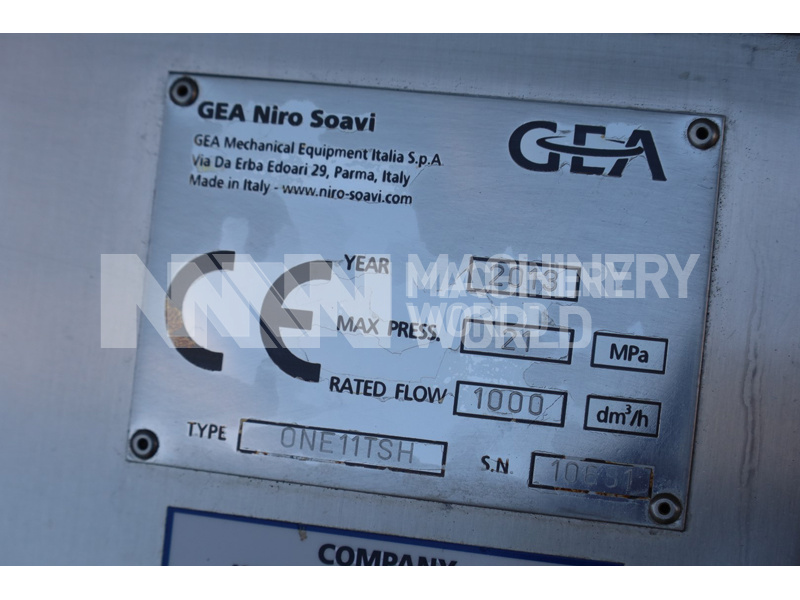 1,000 LPH GEA Niro Soavi ONE 11TSH (210 Bar) Homogeniser - YOM 2013 - Image 7