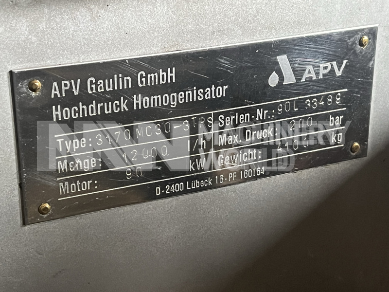 12,000 LPH APV Gaulin MC30-3TPS (200 Bar) Homogeniser - Image 8