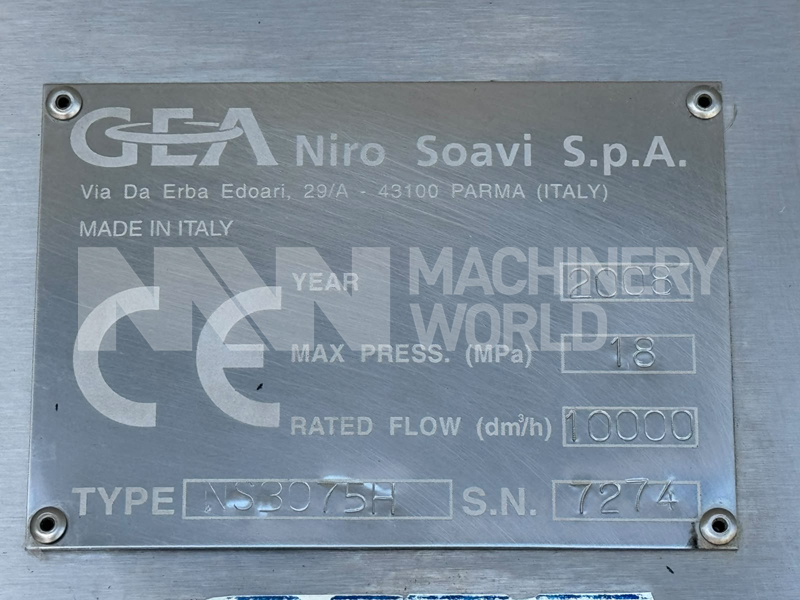 10,000 LPH GEA Niro Soavi NS3075H (180 Bar) High Pressure Homogeniser (Year 2008) - Image 8