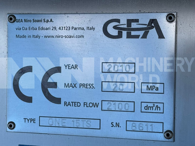 2,100 LPH GEA Niro Soavi One 15TS (200 Bar) High Pressure Homogeniser - Image 6