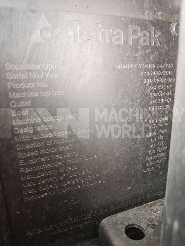 22,000 LPH Tetra Pak WDMRPX 714 HGV Whey Cream Centrifuge Separator (Year 2015) - Image 6