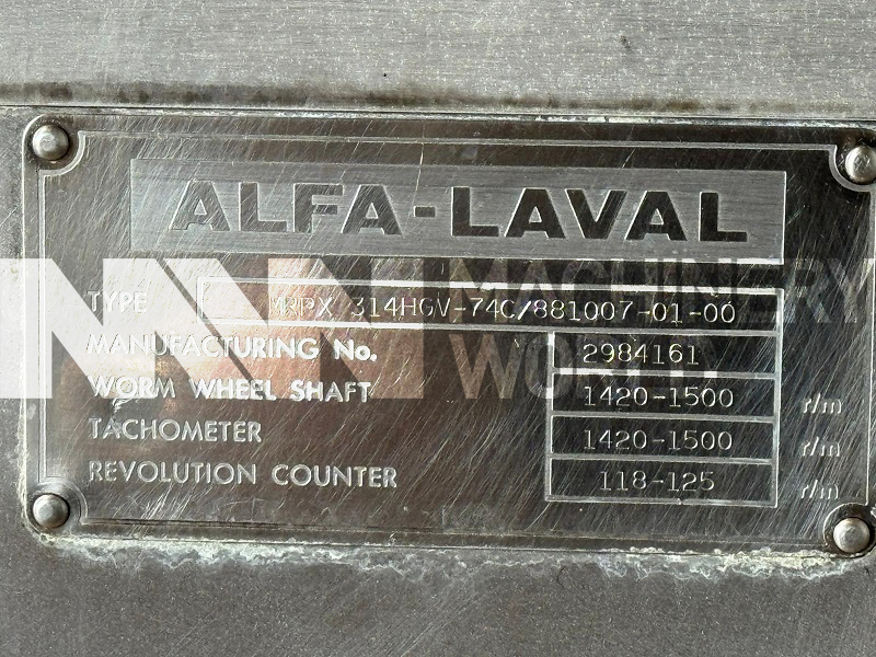 15,000 LPH Alfa Laval MRPX 314 HGV74C Milk Cream Separator (For Spares) - Image 10