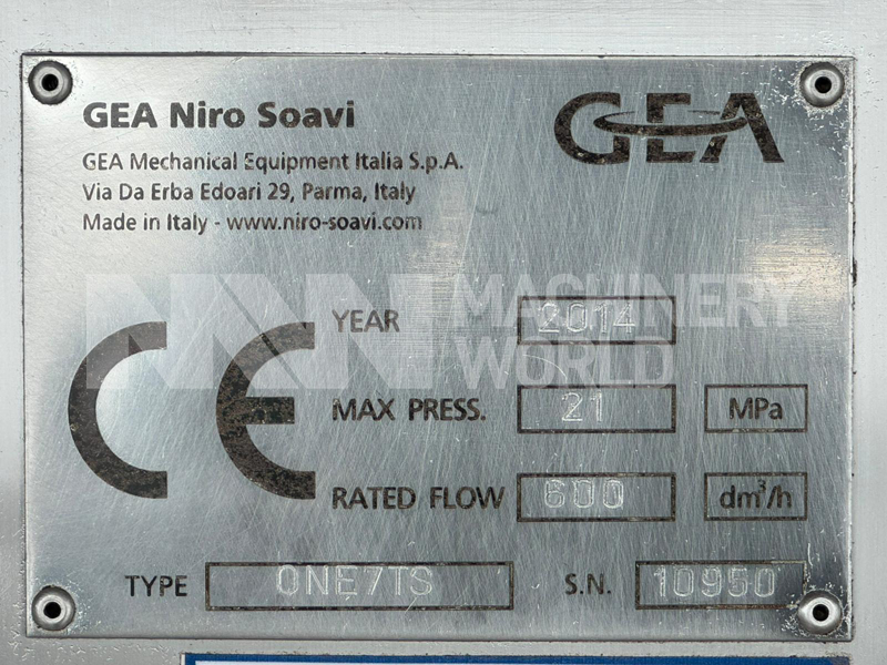 600 LPH GEA Niro Soavi ONE 7TS (210 Bar) High Pressure Homogeniser (Year 2014) - Image 8