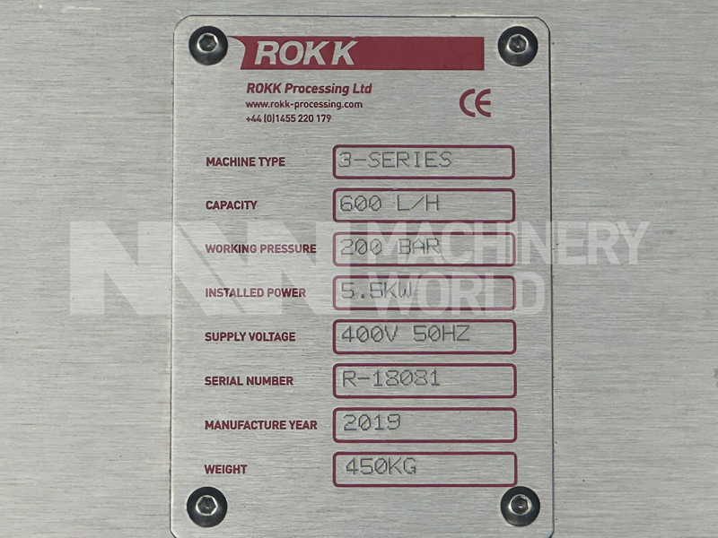 600 LPH ROKK 3-Series (200 Bar) High Pressure Homogeniser (Year 2019) - Image 8