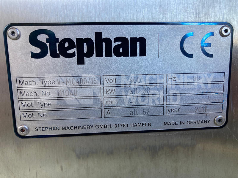 Stephan Vacutherm V-MC 400/15 Direct Steam Jacketed Vacuum Process Mixer Year 2011) - Image 9