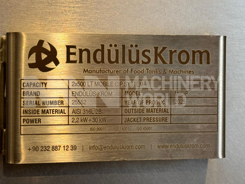 Endulus Krom 2-Tank (500L) Single Channel Electrically Heated Mobile CIP System Plant - Year 2025 (Brand New) - Image 13