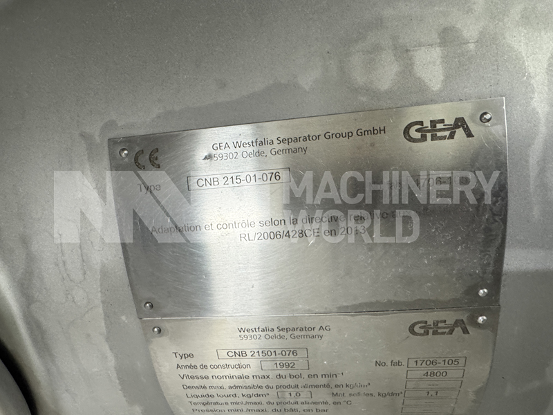 25,000 LPH GEA Westfalia CNB 215-01-076 Bactofuge Centrifuge Separator - Image 9