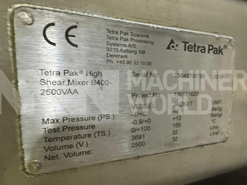 2,500 Litre Tetra Pak Tetra Scanima B400-2500VAA Jacketed Vacuum Universal High Shear Mixer – Year 2019 (2x Available) - Image 10