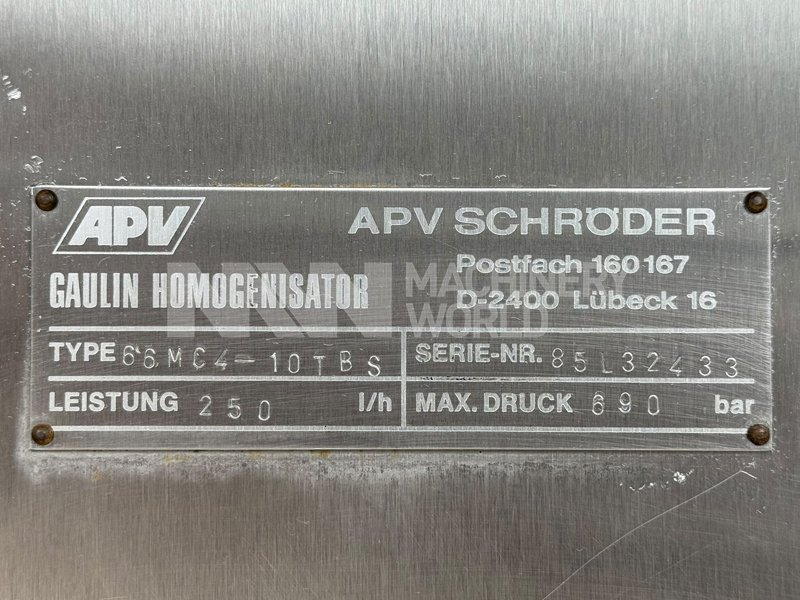 250 LPH APV Gaulin MC4-10TBS (690 Bar - 10,000 PSI) High Pressure Single Stage Homogeniser - Image 6