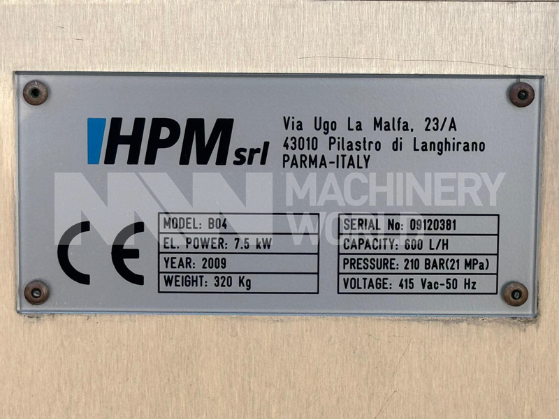 600 LPH HMP B04 Single Stage (210 Bar) High Pressure Pump Homogeniser (Year 2017) - Image 5