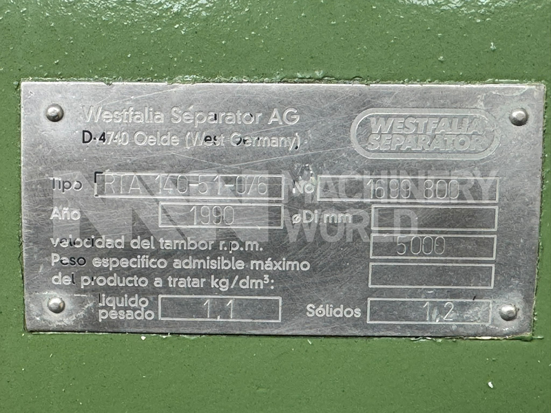 12,000 LPH Westfalia Centrifuge RTA 140-51-076 Oil Separator - Image 4