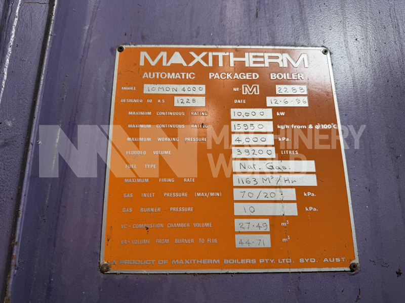 Maxitherm 10MW 40 Bar Natural Gas Fired Steam Industrial Boiler with Stainless Steel Economiser (Year 1996) - Image 10