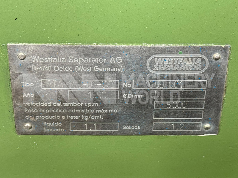 12,000 LPH Westfalia Centrifuge RTA 140-01-076 Oil Separator - Image 5