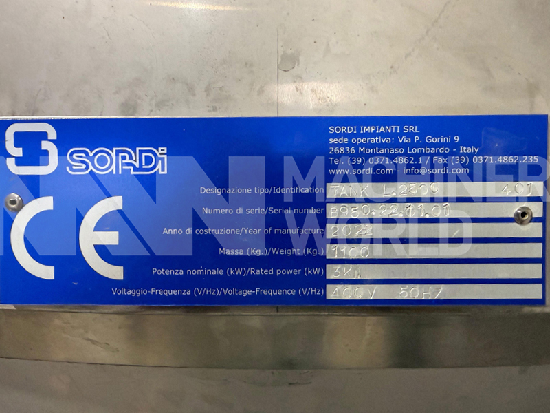 2,500 Ltr Sordi 316 Grade Stainless Steel Jacketed Tank with Sharp Conical Bottom and Scraped Surface Mixer (Year 2022 - NEVER USED) - Image 4